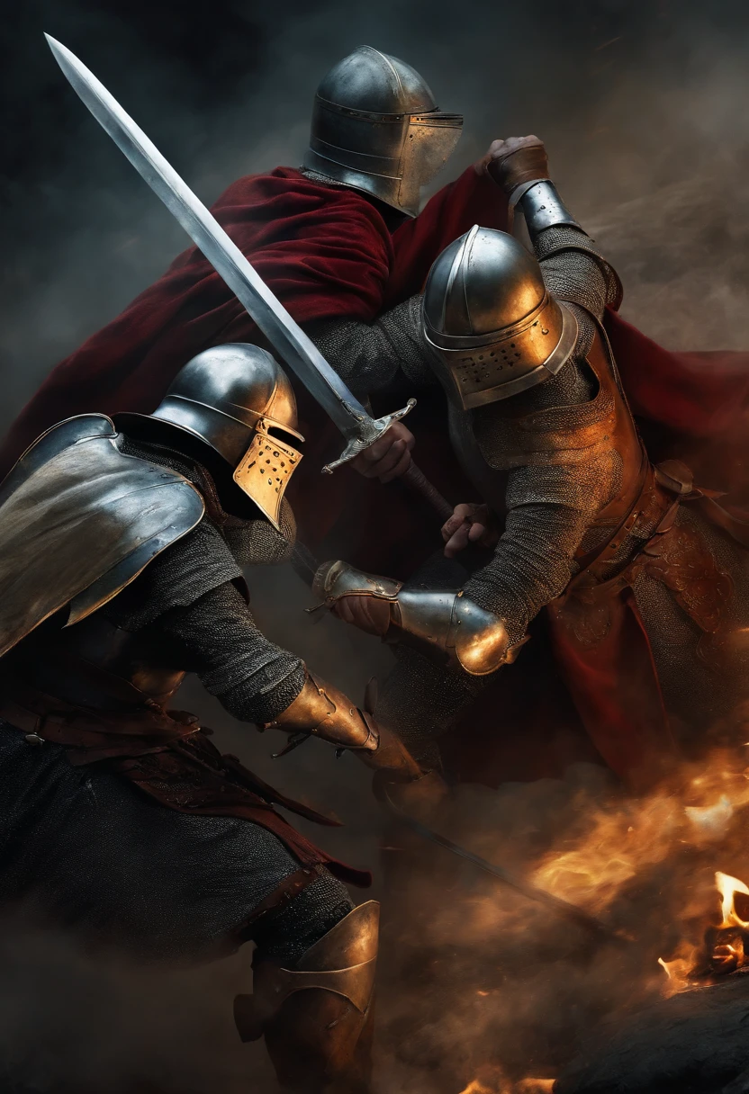 Three knights together men fighting together