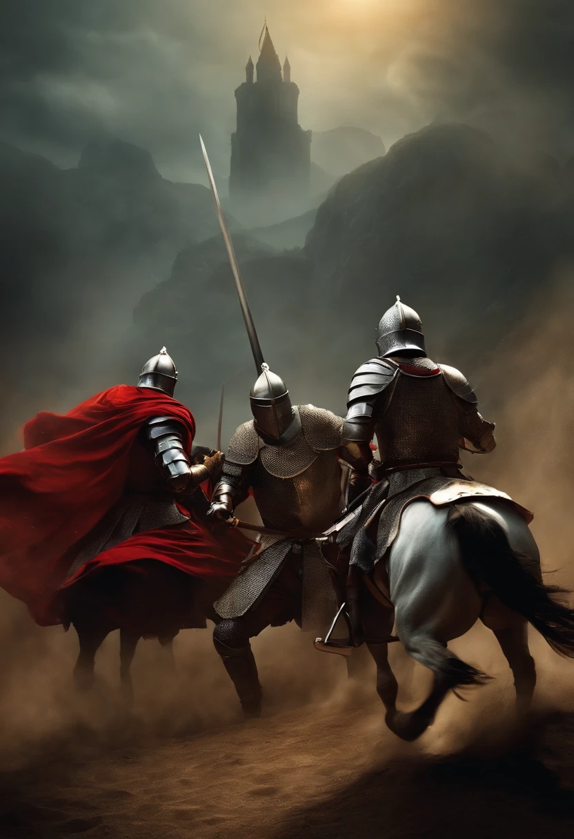 Three knights together men fighting together