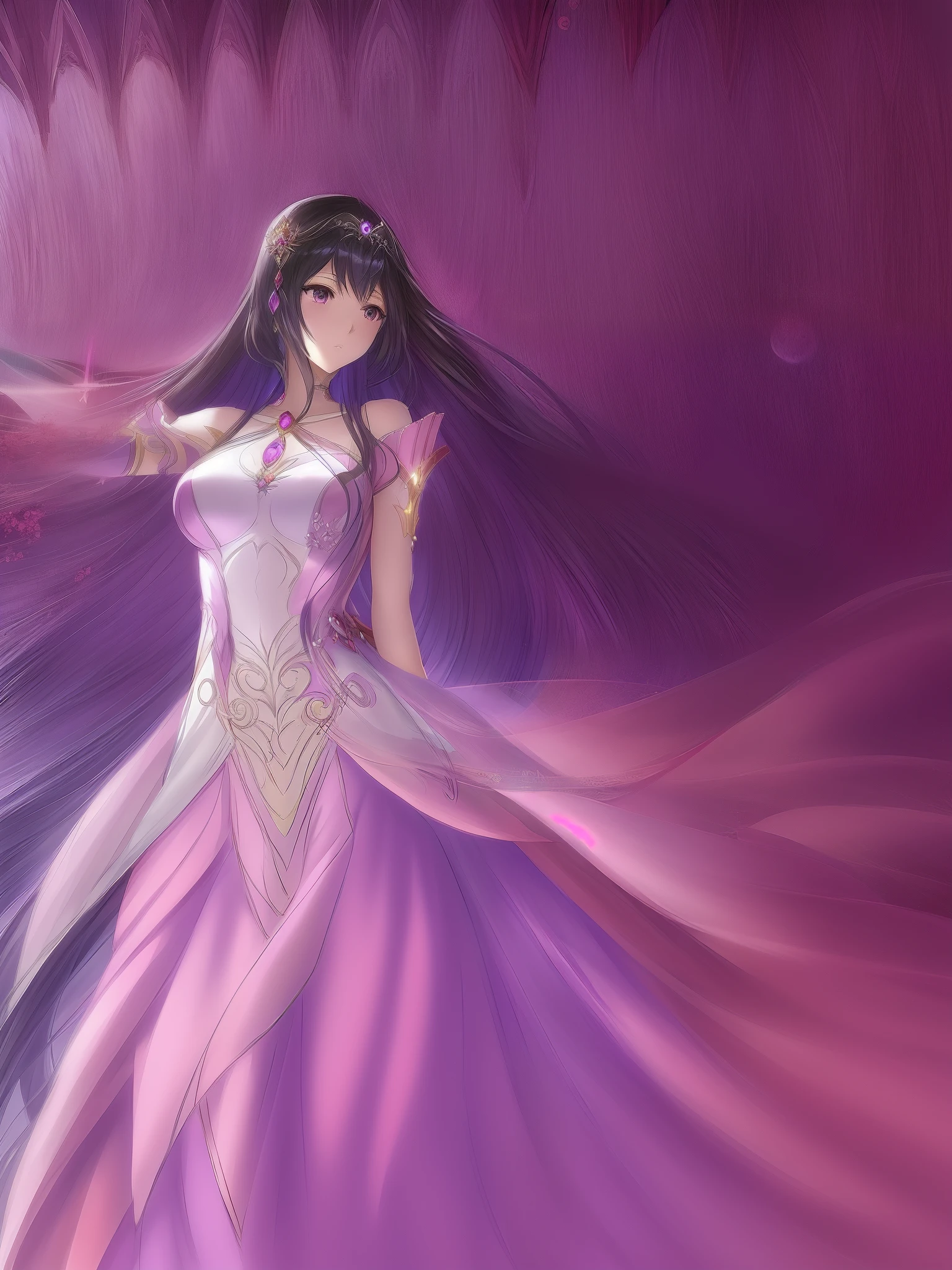 Anime girl wearing purple dress,Long flowing hair, 2. 5 D CGI anime fantasy artwork, a beautiful fantasy empress, Anime fantasy artwork, Beautiful celestial mage, Anime goddess, Anime fantasy illustration, beautiful fantasy anime, Extremely detailed Artgerm, Ruan Jia and Artgerm, Goddess of the moon, ((a beautiful fantasy empress)), lunar goddess