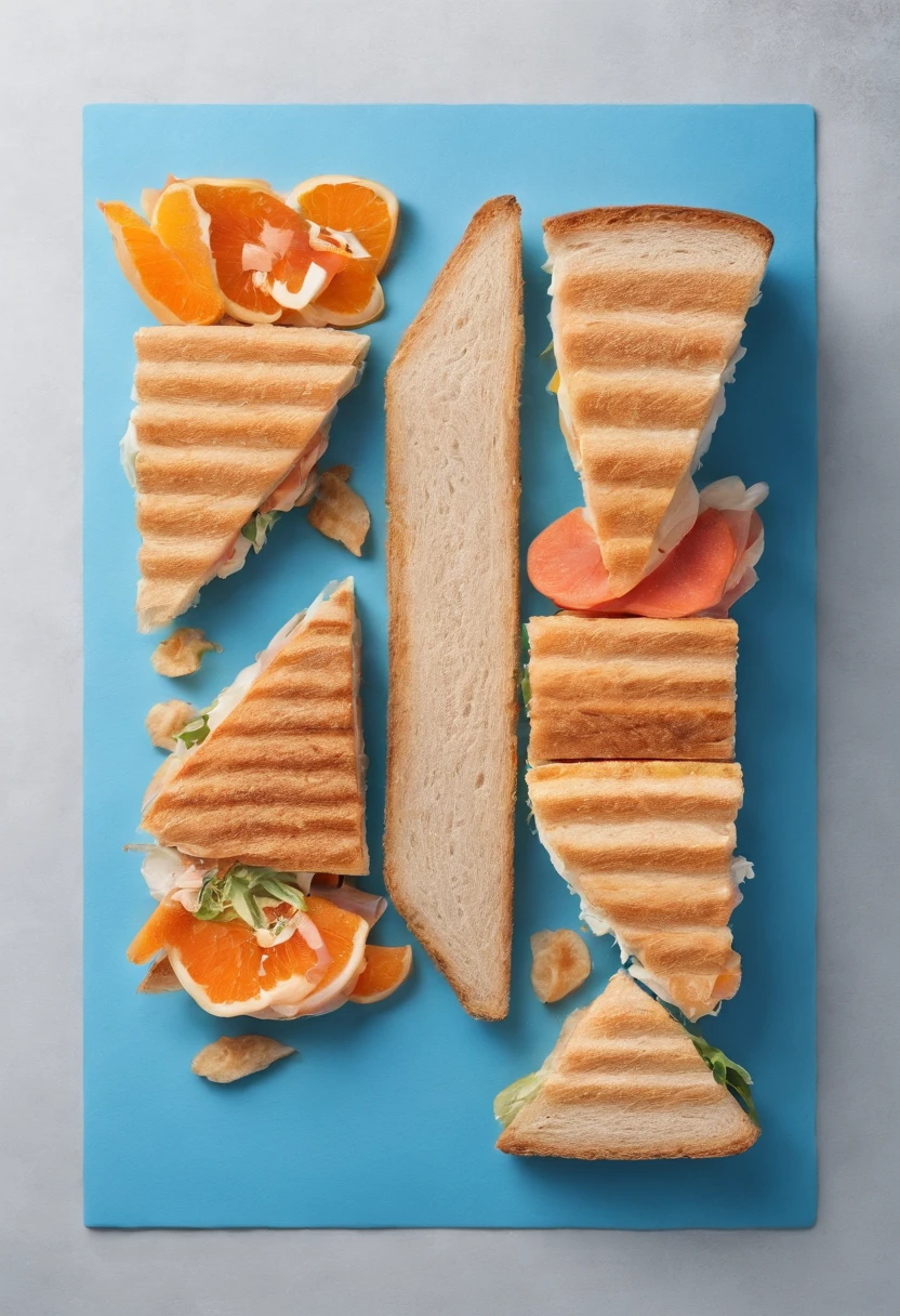 A sign for a sandwich shop specializing in sandwiches, breakfasts and fast food with blue and orange as dominant colors