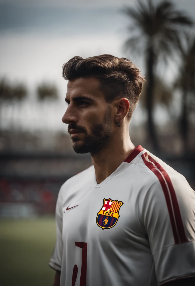 Homem branco soccer player in Barcelona, cabelo platinado, com tatuagens