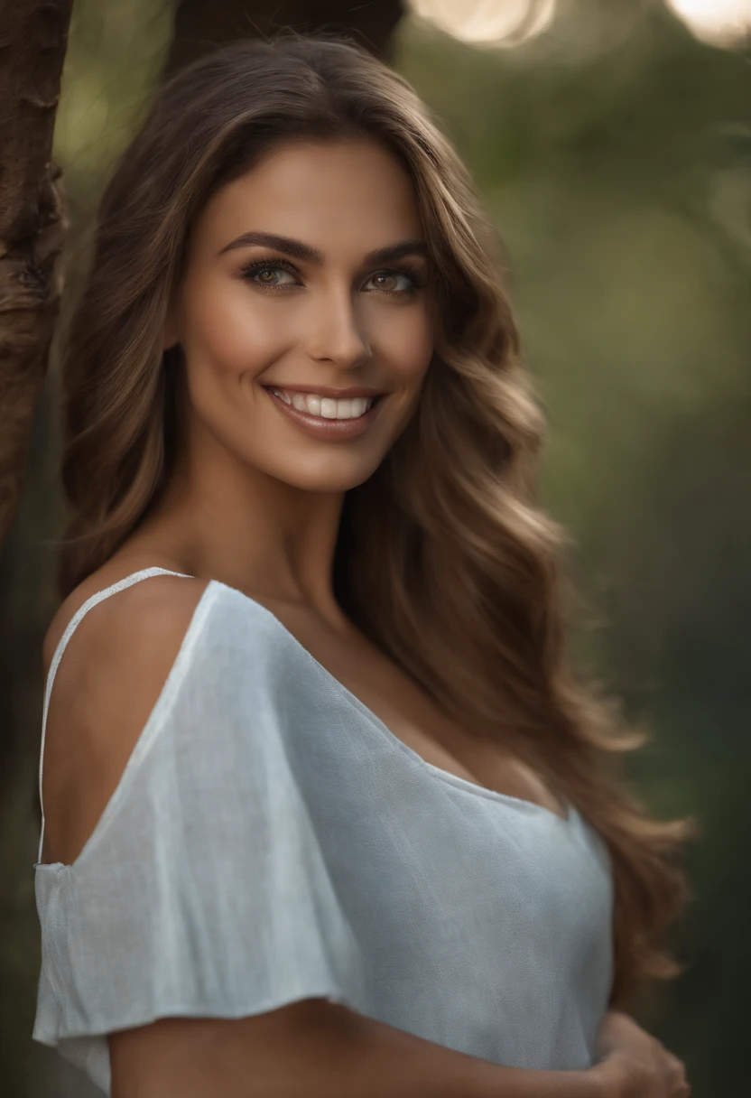(Photo: 1.3) af (Realistic: 1.3), Caucasian Woman, Soft light, Clear face, cheerfulness, cheerful big breasts, Smiling, Warm light, ((Off-white gradient background)), (Background)). ((Gray wall background)) Avatar, (long or short hair), Smile, Handsome, Young,, Short hair, Smile, ((Close-up))