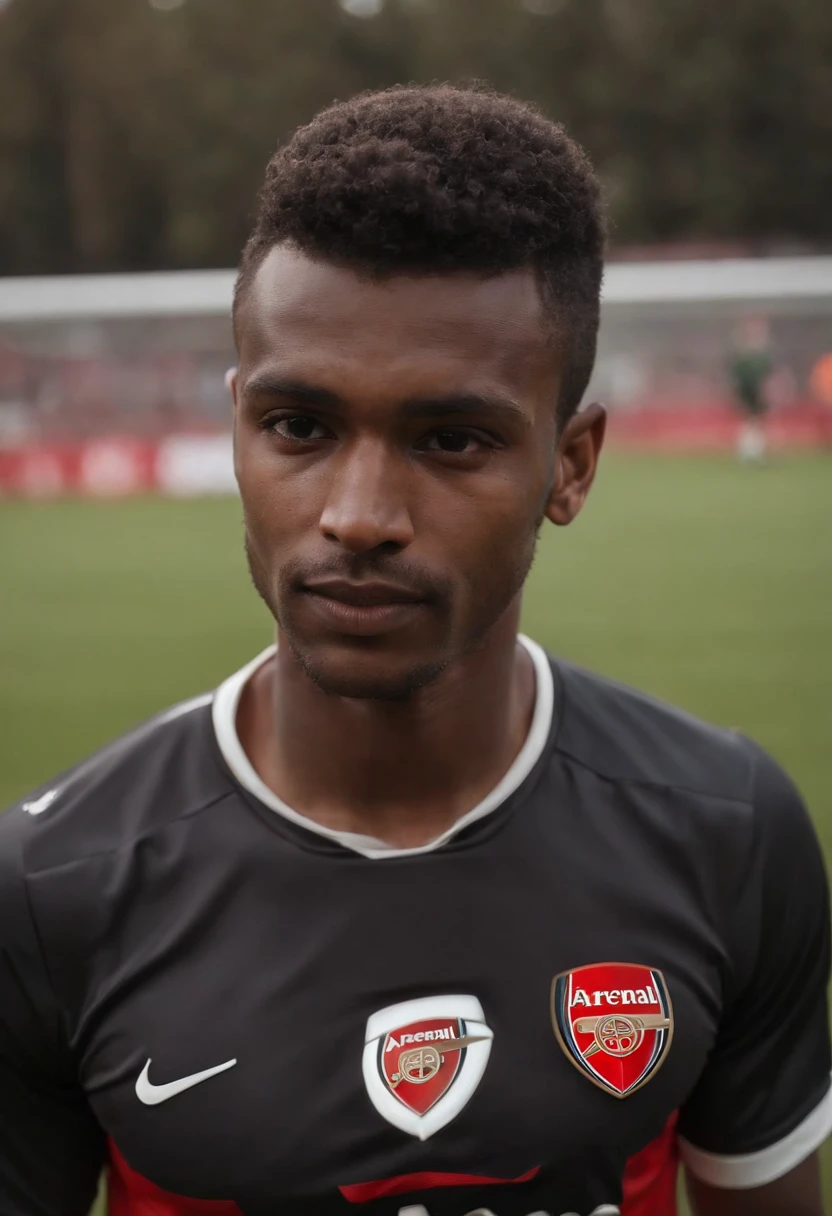 Homem negro jogador de futebol no Arsenal, nome na camisa Sandrin, Number 7