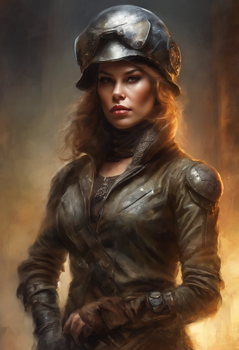 top-quality, Dramatic Lighting, menacing pose, fierce look, epic atmosphere, (((Helmet in the shape of a beret head))), (((Full body shot))),Berets made of metal, cyborgs, Cyberpunk style, Clockwork, ((Intricate details)), nffsw, ((Intricate details, hyperdetails)), incandescent lamps, cinematic shot, Vignette, bokeh effect beckground, (dogy), (Full body shot).
