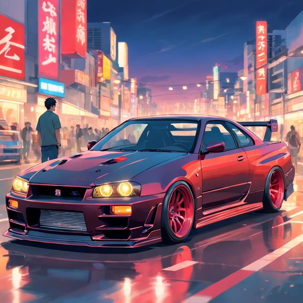 Tom cruise and fast and furious, Nissan R34 , Car Color black perlesen Red