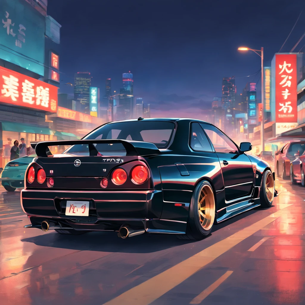 Tom cruise and fast and furious, Nissan R34 , Car Color black perlesen Red