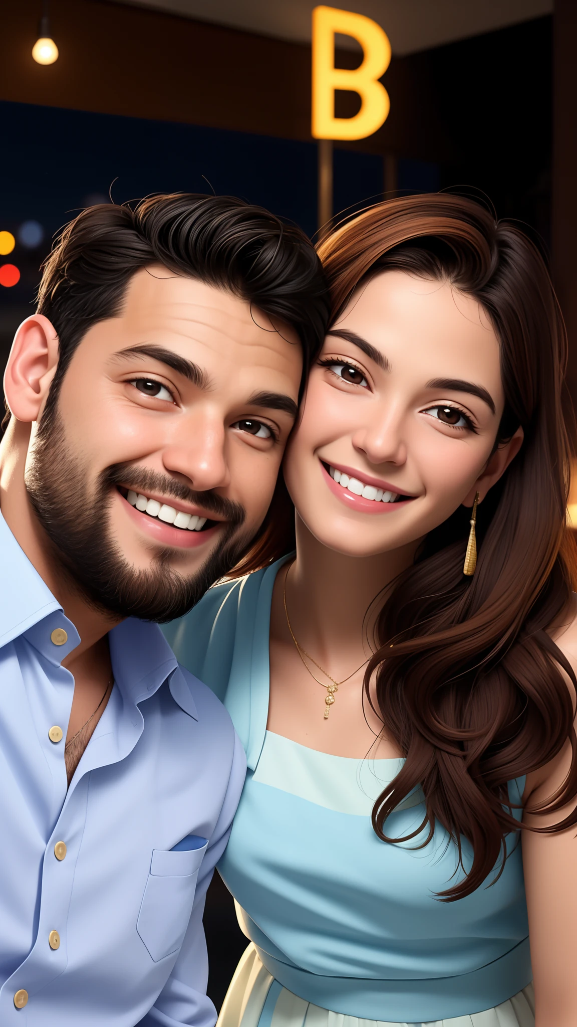 Smiling couple posing for a photo in a restaurant at night, Directed by: Nandor Soldier, imagem de perfil, Valentina Embaralhamento, casal feliz, Directed by: Luis Miranda, andrea rocha, fernanda suarez, por, Directed by: Felipe Seade, casal sorridente, Directed by: Enrique Tábara, david rios ferreira, 3 0 anos de idade mulher, mulher de 30 anos