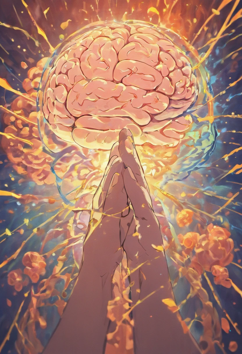 a brain inside a hand with some health elements, Business, Exercises, futuro, that form a high-performance brain