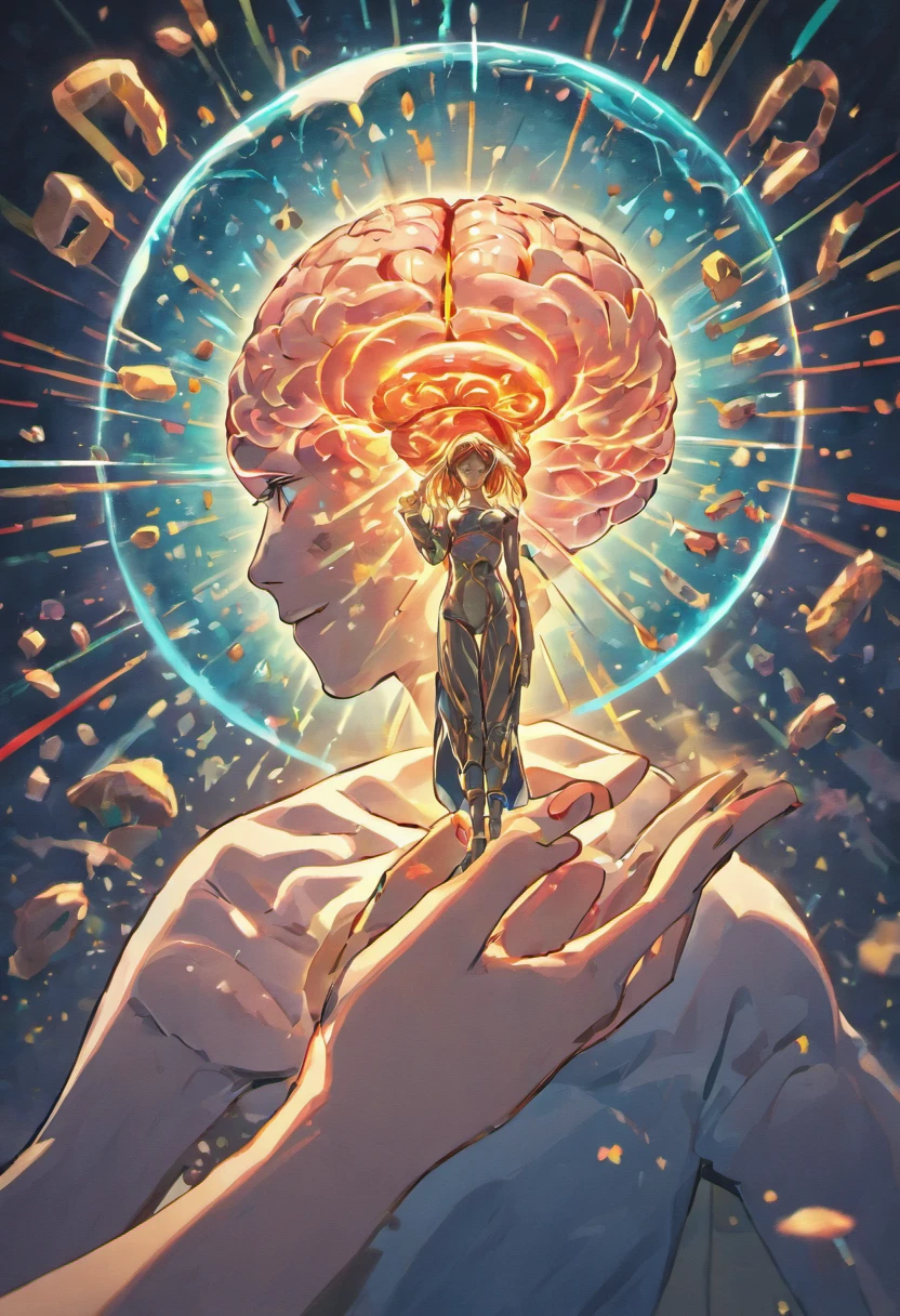 a brain inside a hand with some health elements, Business, Exercises, futuro, that form a high-performance brain