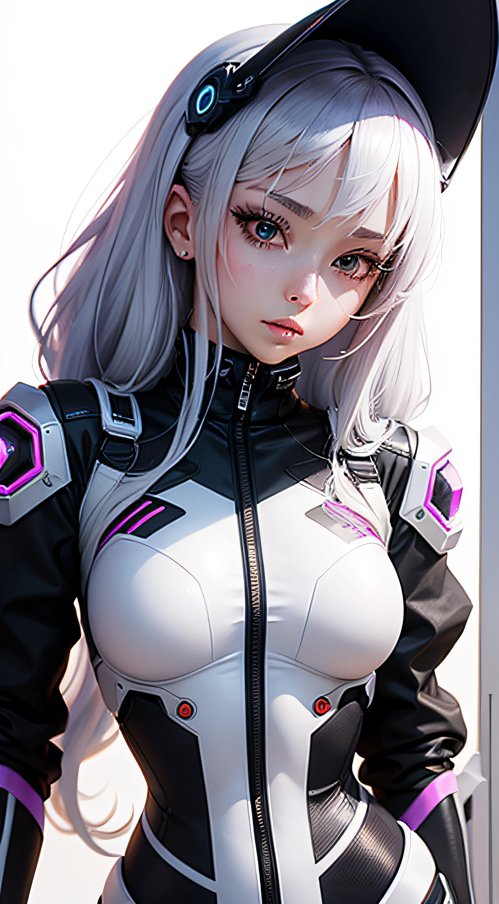 cyber, anime girl, 2099, pale white background