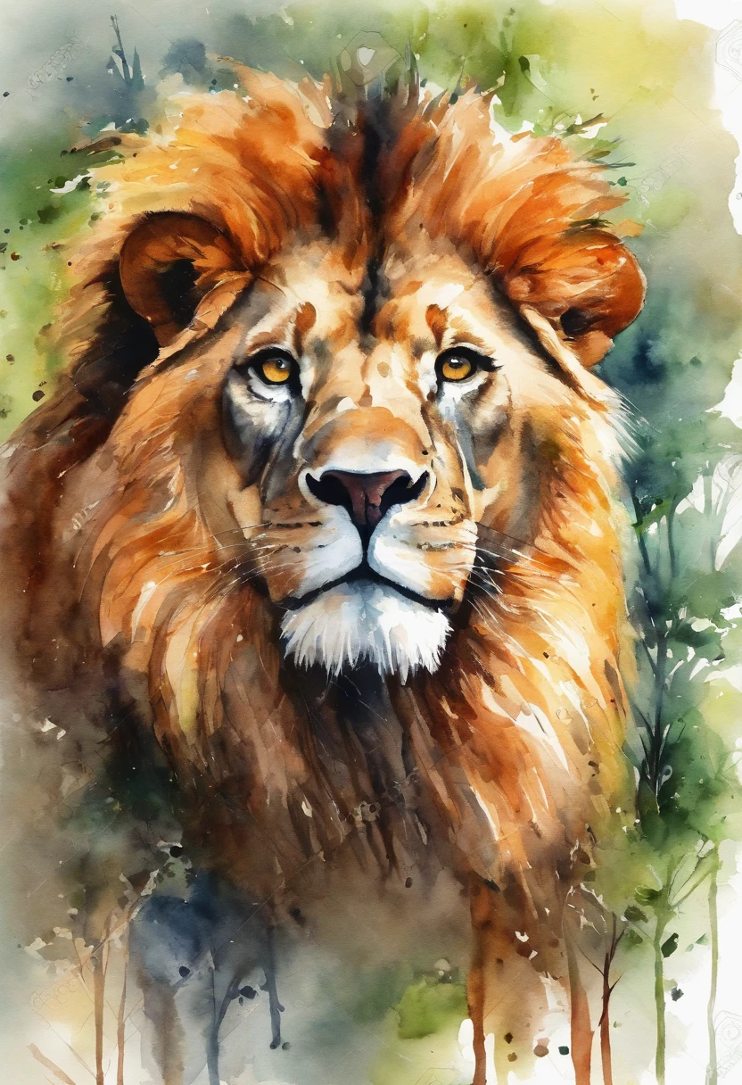 Image of Lion in the forest, estilo cartoon, fundo branco, Preto e banco para colorir