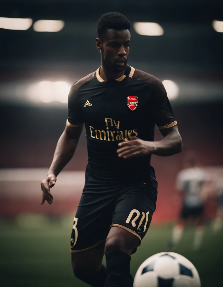 Homem negro soccer player in Arsenal Driving the ball