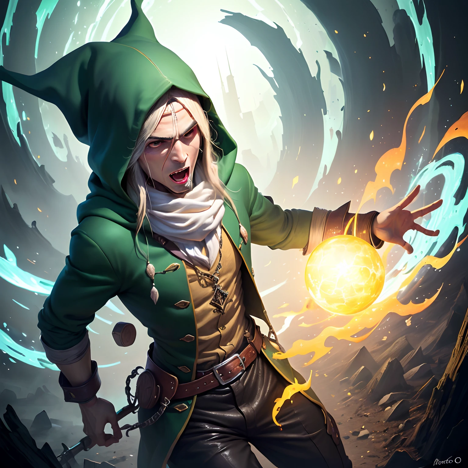 Mago elfo poderoso explodindo magia