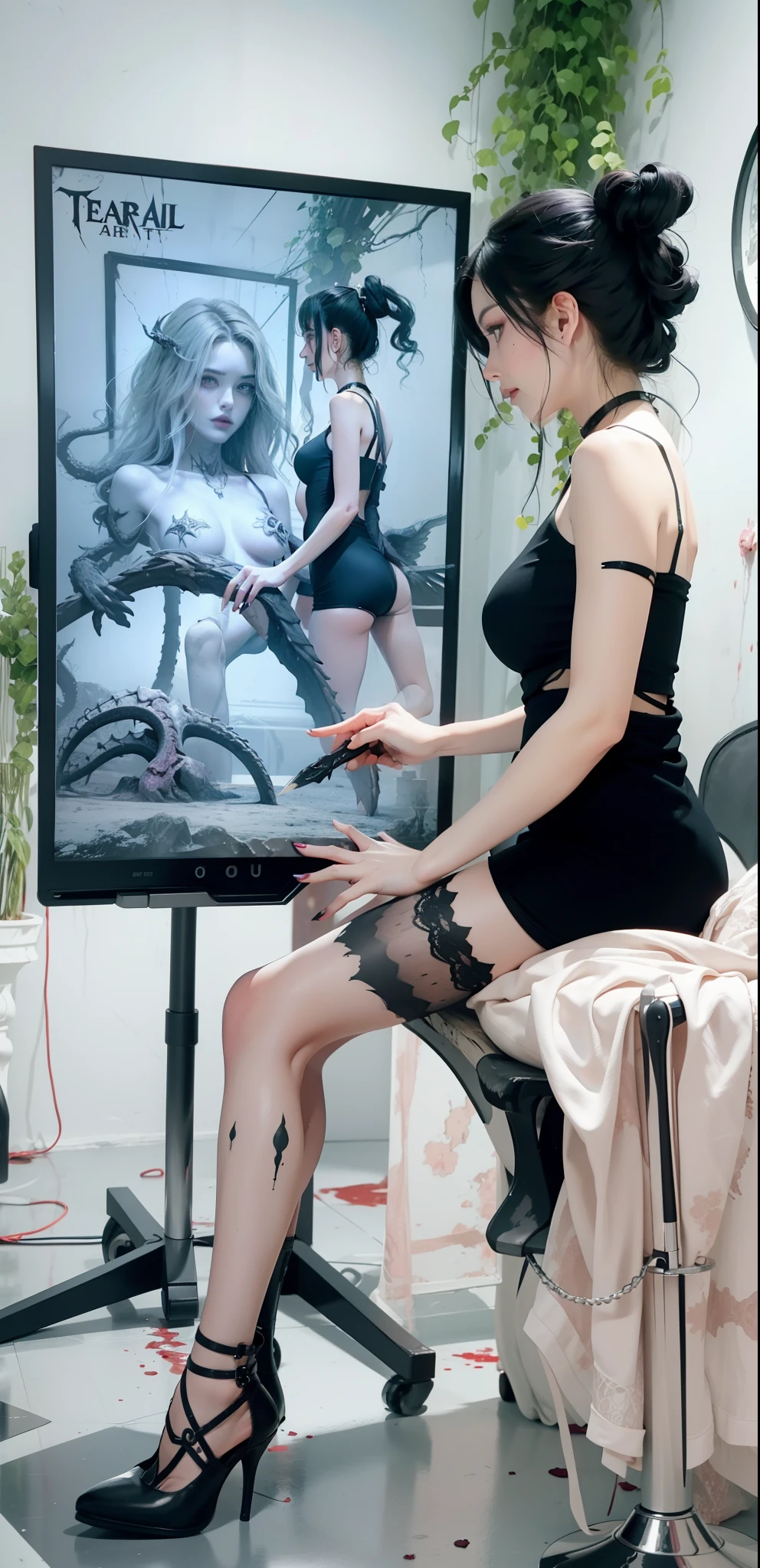 Fine matte paint,Skeleton Dark Angel,Haunted castle with large wings, Fill the drawing table with a knife,terroral,uncanny,horrid,secret terror,tentaculata,grape trees,The eye,uncanny valley effect teeth,all fours,Critters,Blood Moon,Woman's carcass,body art,Sexy beauty,8K,Blu-ray quality,Stunning graphics,hight contrast,Bright colors,