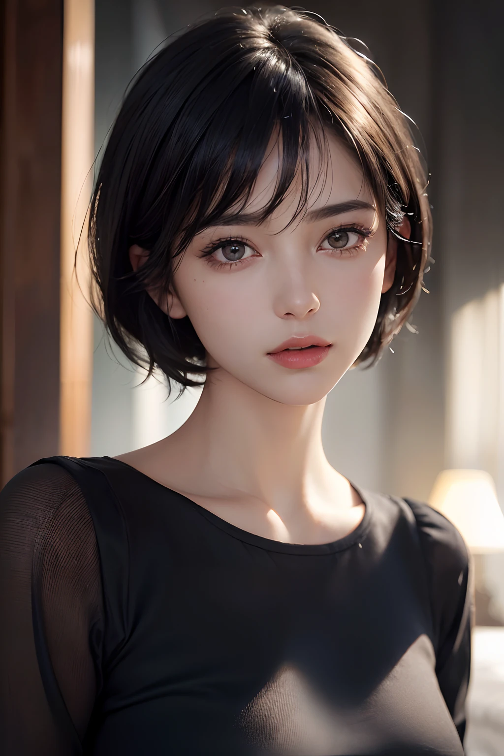 super realistic eyes、fashion model 24 years old, cute, [[[[moist eyes]]]], [[[[closeup]]]], [[[[chest]]]], [[[[neck]]]], [[[[shoulders]]]], perfect eyes, perfect iris, perfect lips, perfect teeth, perfect skin, soft front light, glow, HDR, (muted colors:1.2), Beautiful girl from Eastern Europe with her mouth closed、astonishing beauty、solo、Smile、beautiful face、Upper body、medium side cut、Beautiful short gray hair styled、beautiful little face woman, solo,　black theme,　look at the audience,one woman, It&#39;s real, Wolfzan-6500-V1.3, anime、anime style、beautiful realistic eyes、casual dress、portrait beautiful detailed woman, very detailedな目と顔, Reality, beautiful detailed eyes, huge file size, Super detailed, High resolution, very detailed, highest quality, masterpiece, An illustration, very detailed, ticker, Unite, 8K painting wallpaper, fine, fine details, masterpiece, highest quality, Hvery detailed ticker uniform 8K wallpaper, face light movie lighting、cute blouse, dark background, oil, masterpiece, diffused soft film lighting, Portrait, highest quality (perfect face:1.4),stunning girl pictures,(8K and、photorealistic:1.25) 、(lip gloss、eyelashes、shiny face、shiny skin、highest quality、超High resolution、Depth of the bounds written、chromatic aberration、caustic road lighting、natural shading、woman, (Ultra Realistic eyes, High Resolution), (High Definition Eyes, High Definition Hair, High Definition Face, High Definition Plump Lips), (Breast Open Off Shoulder), Bust, Upper Body, Affectionate Smile, (Best Picture Quality: 1.4), Raw Photo, (Realistic, Photography: 1.37), Professional Photographer, Film-like Light, (Fine Plane: 1 . 2),1 Woman, (Ultra Realistic, High Resolution), (High Definition Eyes, High Definition Hair, High Definition Face, High Definition Plump Lips), (Open Breasted Off Shoulder), Bust, Upper Body, Adorable Smile, (Top Quality:1.4), Raw Photo, (Realistic, Photo Realistic:1. 37), Professional Photography, Neat Face: 1 .2), (Representative Work: 1.3), (8K, Phot