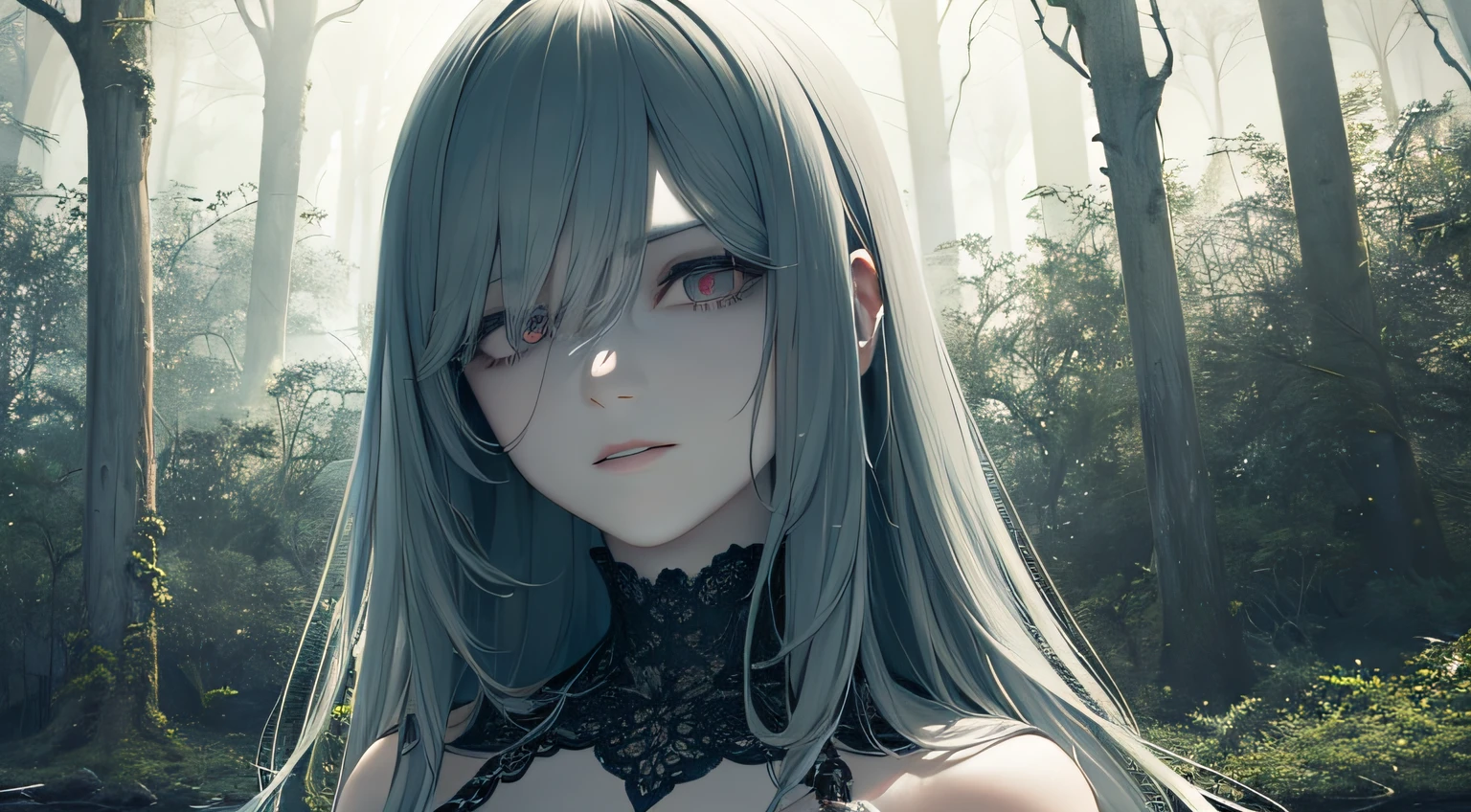 (best quality,4k,8k,highres,masterpiece:1.2),ultra-detailed,(realistic,photorealistic,photo-realistic:1.37),dark,ghostly,haunting,feminine,ethereal,beautiful detailed eyes,beautiful detailed lips,extremely detailed eyes and face,long eyelashes,ghostly pale,thin,porcelain-like skin,enchanting,long flowing hair,flowing fabric,floating,smoky atmosphere,mysterious,nightmarish,dreamy,gothic,macabre,spooky,ominous,subtle,ghost-like figure,ethereal glow of light,dark shadows,dramatic lighting,concealed face,faint whispers,lost in the darkness,Aesthetic nightmare,nightmarish aesthetics,haunting beauty,distorted reality,unexpected angles,expressive emotions,surreal,disturbing imagery, enchanted garden,overgrown with eerie vegetation,dilapidated structures,twisted trees and thorny vines,dark clouds looming in the sky,distant moonlight casting an otherworldly glow,ominous mist,soft undertones of blue and lavender,subtle hint of red,hauntingly beautiful,unsettlingly sublime.