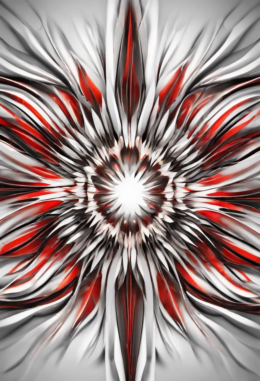 abstract, warped 3d shape, gloss texture, symmetrical design, spikes, thin lines surrounding it, white background, smooth edges