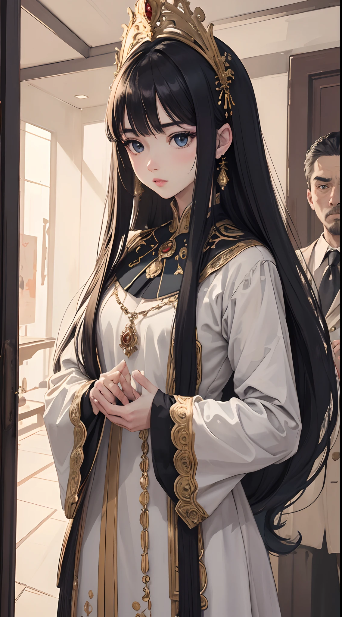 (highres,best quality,ultra-detailed,photorealistic),crowded, chaotic, white, artistic scene with magnificent characters. The scene depicts an extraordinary gathering of diverse individuals in a surreal setting. The characters, all dressed in vibrant and exquisite attires, stand out against the white backdrop. The composition showcases intricate details, emphasizing the meticulous craftsmanship of each character's facial features, such as their expressive eyes, mesmerizing lips, and mesmerizing gazes. The characters exude a sense of grandeur and awe, with their elaborate hairstyles, ornate accessories, and regal postures. The lighting is masterfully handled, casting dramatic shadows and highlights that enhance the dynamism and depth of the scene. The overall ambiance has an otherworldly quality, evoking a sense of mystery and intrigue. The chaotic and crowded setting adds to the narrative, as if each character has a story to tell. This artwork is a true masterpiece, blending realism with artistic surrealism, capturing the essence of the extraordinary in a white, artistic, chaotic, and crowded world.