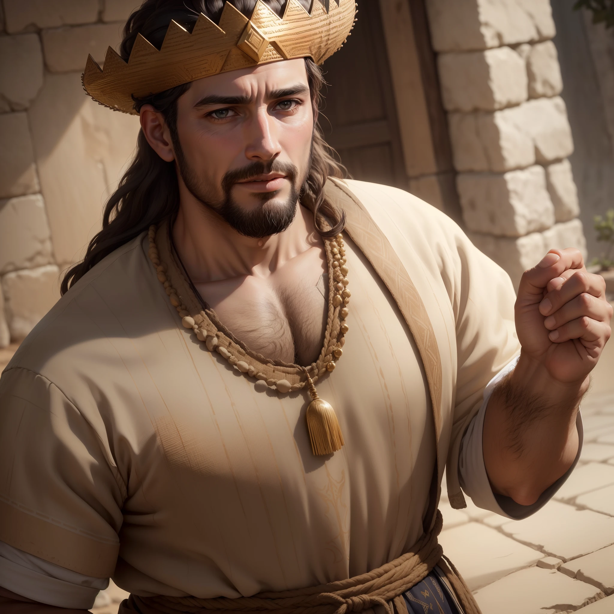 (best quality,4k,8k,highres,masterpiece:1.2),ultra-detailed,(realistic,photorealistic,photo-realistic:1.37),an illustration,35-year-old man,Ismael Israelita,traditional clothing from ancient Israel, biblical era