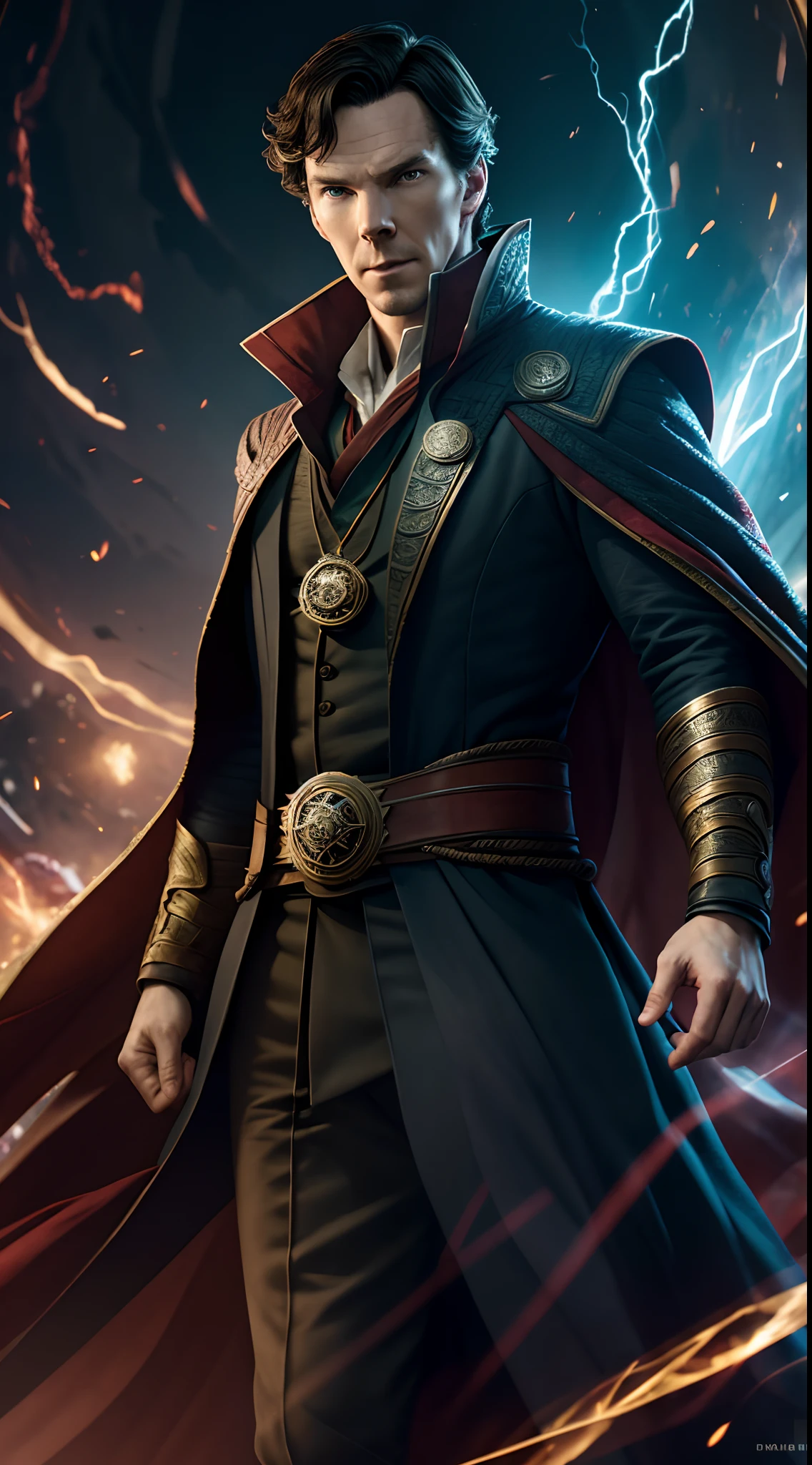 Benedict Cumberbatch is Doctor Strange, marvel ,Bodybuilder, super strong, muscular, ABS, psychotechnical background, 35mm lens, photography, ultra details, HDR, UHD,8K