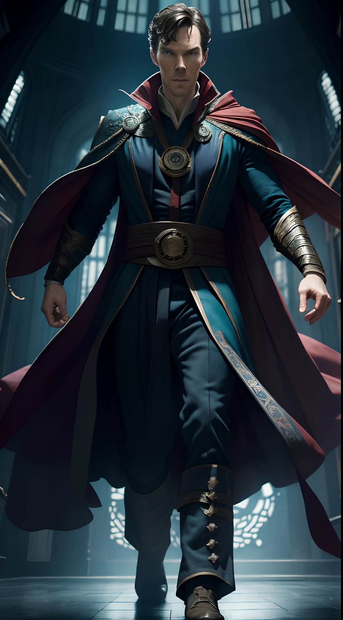 Benedict Cumberbatch is Doctor Strange, marvel ,Bodybuilder, super strong, muscular, ABS, psychotechnical background, 35mm lens, photography, ultra details, HDR, UHD,8K