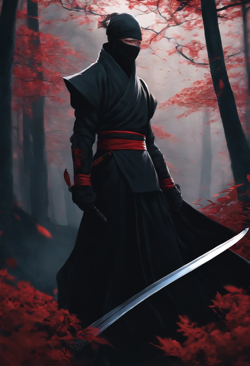 Ninja anime vilian ,dark ,shadowy,