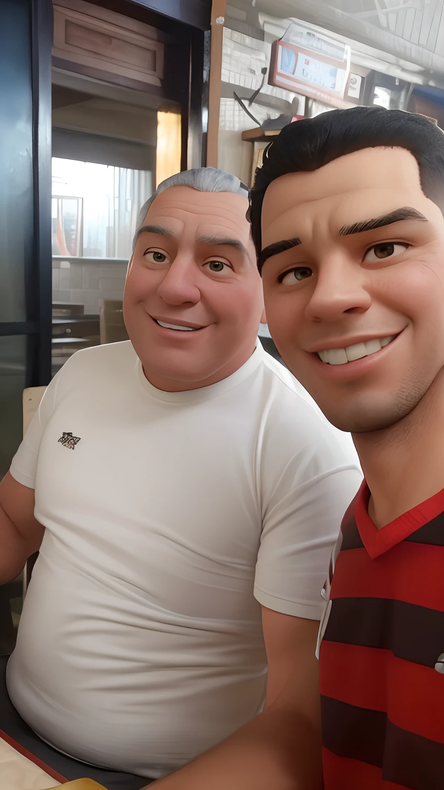 There are two men sitting at a table with a pizza, John Picacio e Brom, Sakimichan e Frank Franzzeta, Pablo Carpio e Jordan Grimmer, Ronaldo Nazario Fenomeno, Bowater Charlie e Brom Gerald, Ronaldo Nazario, Wlop e Andrei Riabovitchev, Mars Ravelo e Greg Rutkowski, com verruga