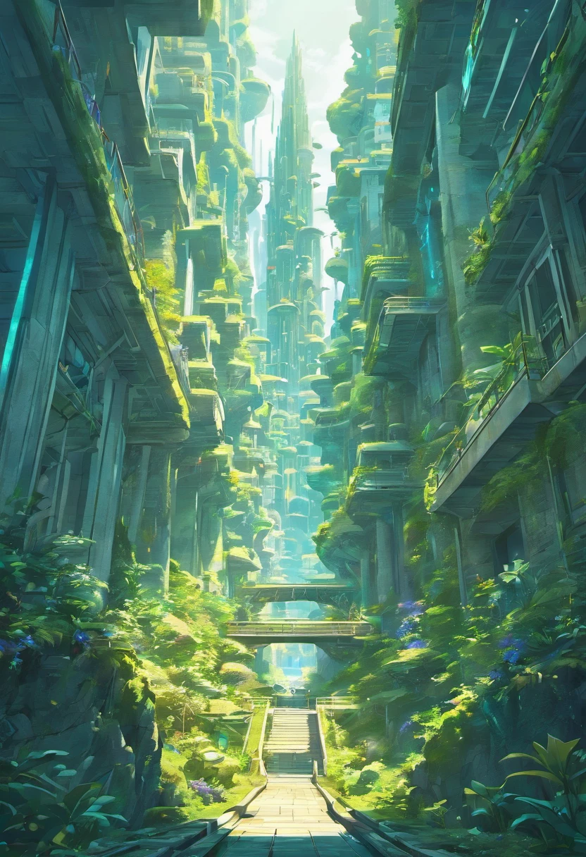 multicolor, surreal, masterpiece, countryside, Futuristic design of an awesome sunny day environment concept art on a futuristic forest terrain with huge waterfalls, streams, orchids, landscaped, aesthetics, nature architecture, proportional, detailed, blueprint, bright clouds, nature meets futuristic architecture by Santiago Calatrava and Vincent Callebaut with Wes Anderson village, residential area, futuristic development, high rise made up staircases, balconies, full of composite glass facades, residential spaces carved from cliff side ,trending on artstation, beautiful lighting,In the style of Andreas Achenbach and Norman Ackroyd masterpiece, fantasy, intricate, award winning, 4k, highest quality