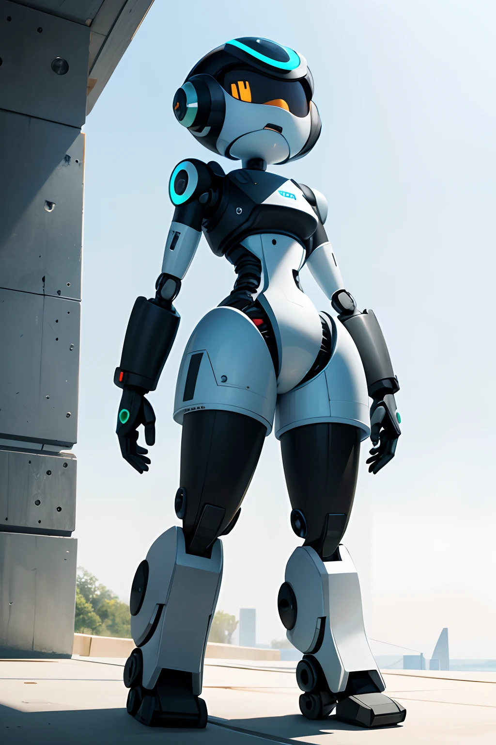 I need a minimalist robot model inpired in a mix of Eve from Wall-E and Bay-Max from Big Hero Opaeration, this desings needs to be a robott with no human caracteristics