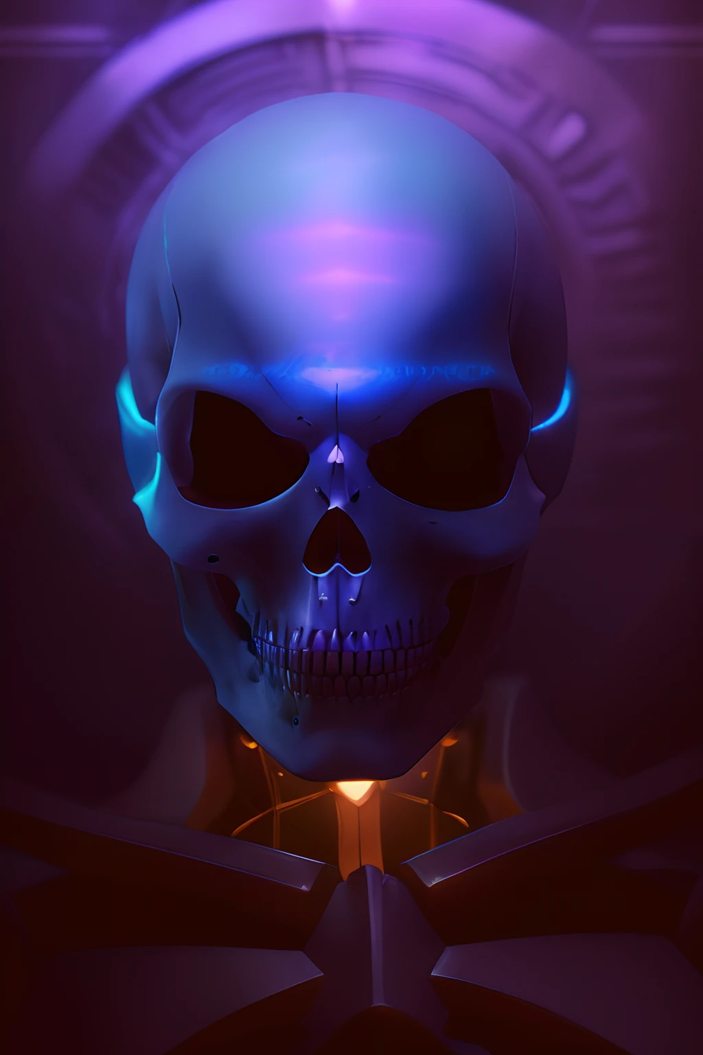 (cybernetics by emb-rrf2:1),(highly detailed:1.2),(best quality:1.2),(8k:1.2),sharp focus,(subsurface scattering:1.1),award-winning photograph,profile
(cyborg undead skeleton:1.2), empty eye sockets,bare skull with no skin,(bald:1.1), (bone:1.1), (horns made of twisted bone spikes:1.2),neon glow,face centered,(standing in a futuristic spaceport:1.3)
(very detailed background:1.2),(sci-fi horror:1.2), knollingcase,(dreamlikeart:1.2), dramatic lighting, by Jeremy Lipking Antonio J. Manzanedo greg rutkowski alphonse mucha wlop