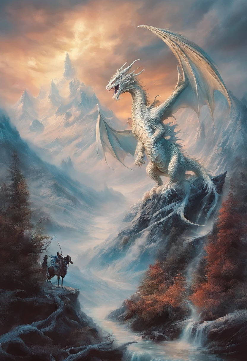 snowy mountain, dragon, war