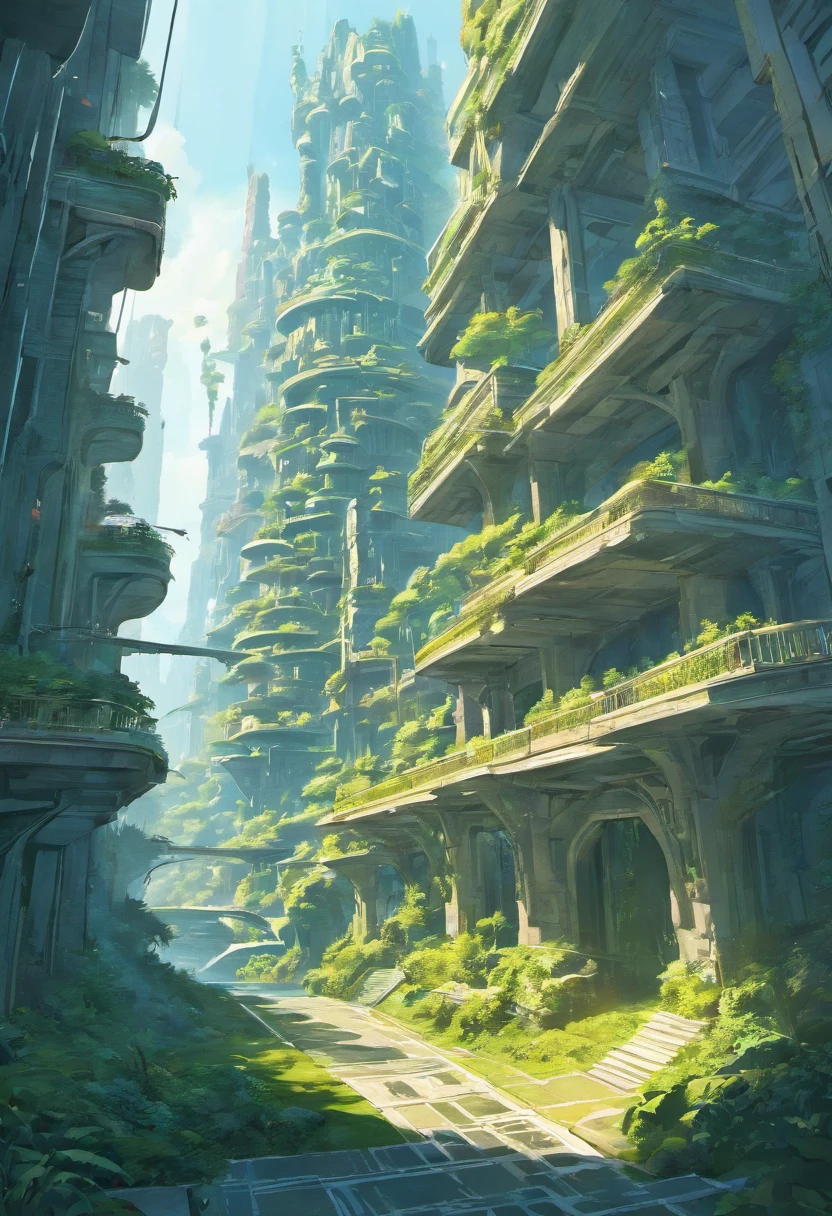 multicolor, surreal, masterpiece, countryside, Futuristic design of an awesome sunny day environment concept art on a futuristic forest terrain with huge waterfalls, streams, orchids, landscaped, aesthetics, nature architecture, proportional, detailed, blueprint, bright clouds, nature meets futuristic architecture by Santiago Calatrava and Vincent Callebaut with Wes Anderson village, residential area, futuristic development, high rise made up staircases, balconies, full of composite glass facades, residential spaces carved from cliff side ,trending on artstation, beautiful lighting,In the style of Andreas Achenbach and Norman Ackroyd masterpiece, fantasy, intricate, award winning, 4k, highest quality