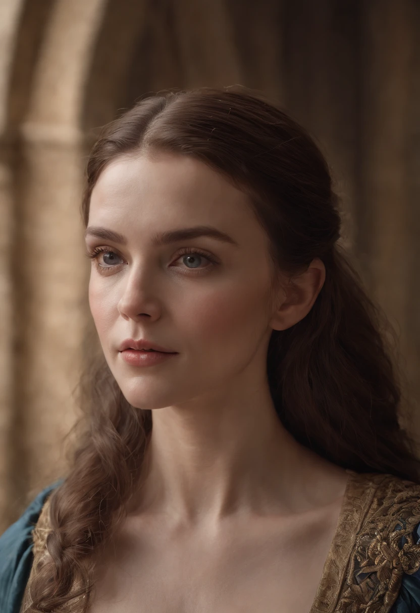 portrait realistic a woman, trending on artstation, sharp focus, studio photo, intricate details, highly detailed, style of John Howe, Alan Lee, Craig Mullins and Noah Bradley