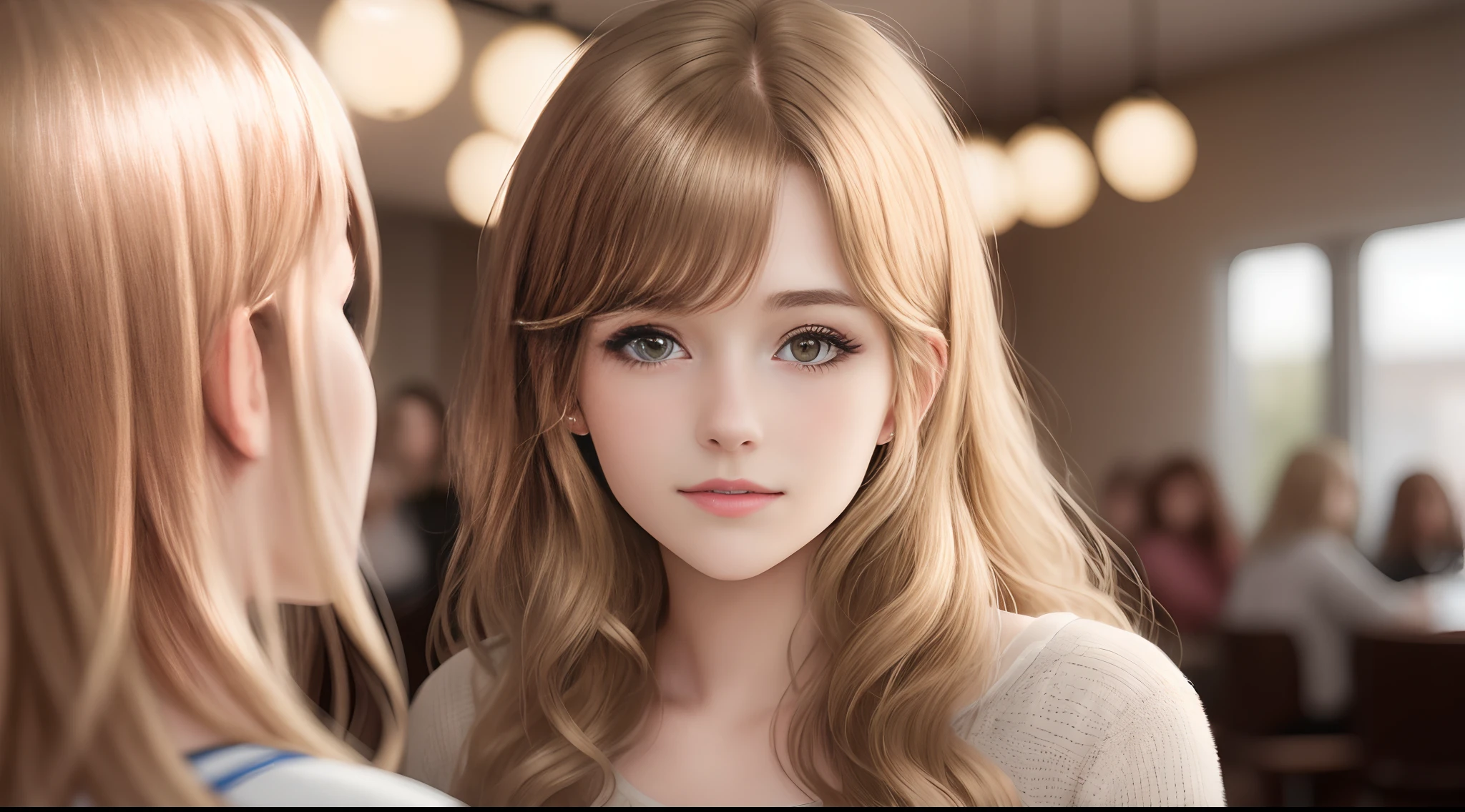 Photo of a live 25-year-old girl, Realistic, hair light, Brown, blond, Brown, Brown, Bright