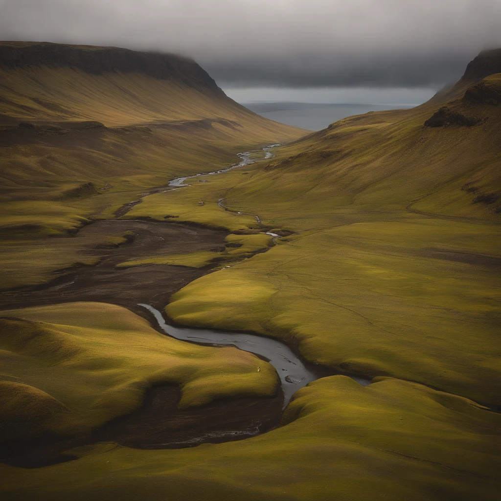 uma vista de uma estrada estreita em um vale com uma montanha ao fundo, uma foto tilt shift por Jesper Knudsen, Vencedor do concurso Pexels, arte terrestre, Icelandic Valley, Landscape of Iceland, icelandia, Paisagem islandesa, Aerial view of an ancient land, Uma paisagem islandesa, Iceland Photography, ravina colorida, Forest scenery in Iceland, bela paisagem de lava