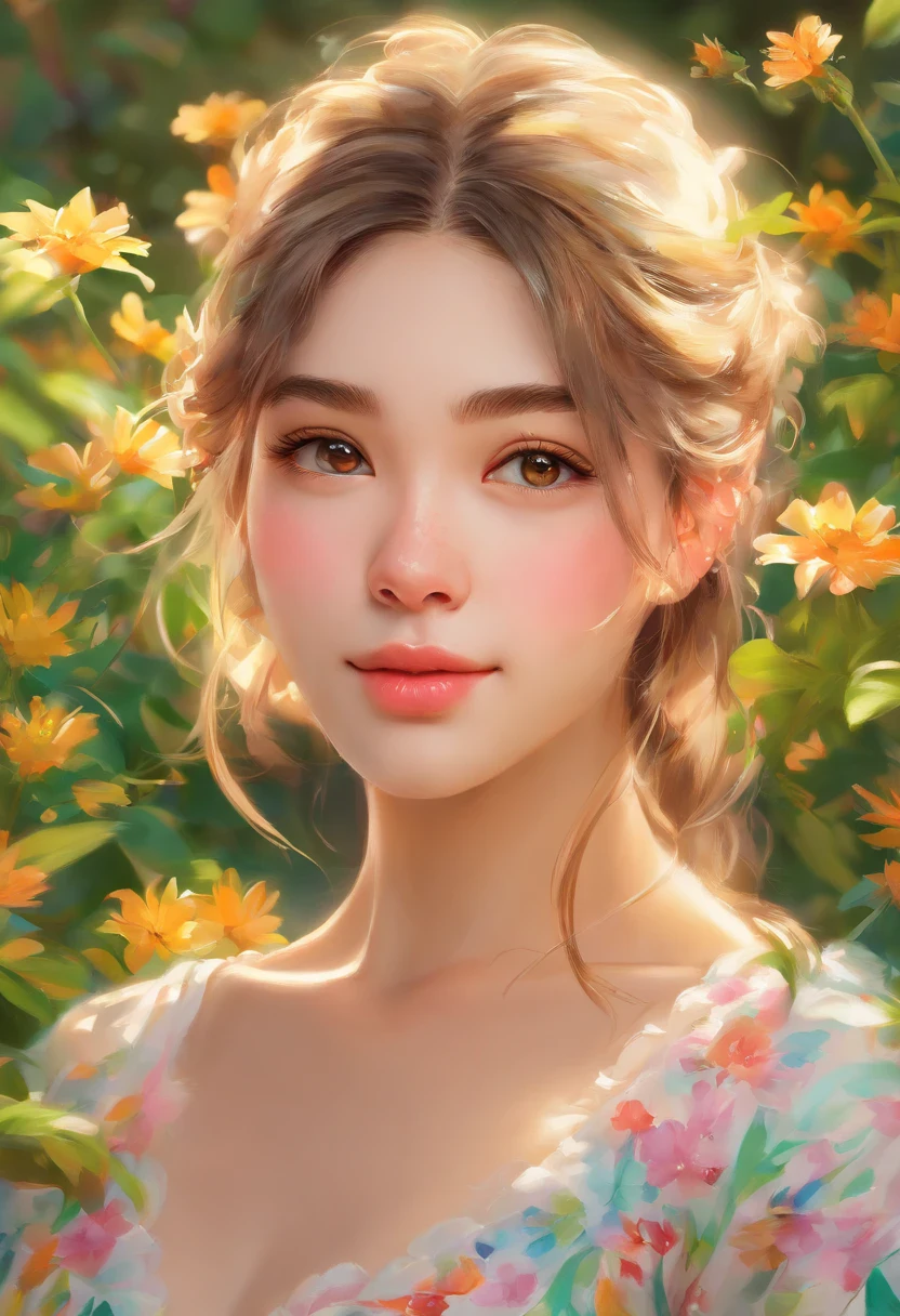 best quality,ultra-detailed,realistic,portrait,sharp focus,vivid colors,studio lighting,beautiful detailed eyes,beautiful detailed lips,extremely detailed face,long eyelashes,1girl,garden, oil painting, 
chica in a vibrant garden, vibrant colors, lush greenery, blooming flowers, sunlight streaming through the trees, soft breeze caressing her hair, a serene and peaceful atmosphere. The chica has beautiful detailed eyes that shine with a hint of mischief and curiosity. Her lips, beautifully shaped and full, hint at a gentle smile. Her face, extremely detailed, displays a serene expression, radiating inner tranquility. She has long eyelashes that gracefully frame her expressive eyes. Standing elegantly amongst the flowers, she looks like a masterpiece, a work of art that brings joy to anyone who beholds her. The oil painting captures every intricate detail, from the individual petals of the flowers to the strands of hair gently swaying in the breeze. The studio lighting highlights her features, creating a sense of depth and realism. The colors in the painting are vivid and vibrant, taking inspiration from the beautiful hues of the garden. The portrait is done with sharp focus, ensuring every detail is crisp and clear. The overall effect is that of a realistic and mesmerizing portrait, bringing the beauty of the chica and the garden to life.
