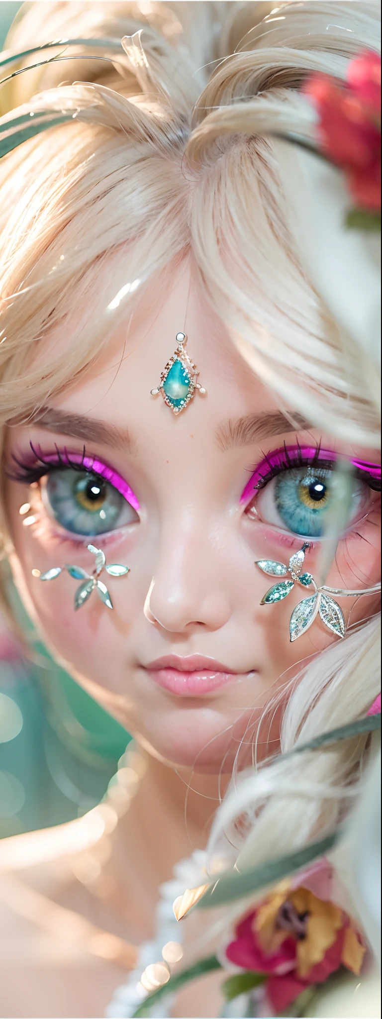 (Detailed eyes,Long eyelashes,Bright and colorful iris,Expressive eyebrows,Blend eyeshadow perfectly,Eyes sparkle,Reflective eyeballs),(Blonde 1。3 Lots of hair1。3 Delicate hair 1。2),(Clear stockings with floral motifs:1.4,),Red sexy openwork lace dress,Close-up shot