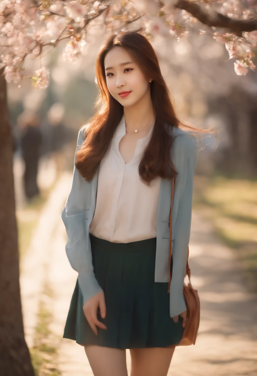 15 years old girl with long hair in , ultra-detailed, the gesture of pulling up the hair, early evening, mare, portraits, skin ultra realistic, vivid colors, soft lighting, flowing long hair, confident expressions, blazer and skirt, friendship, nostalgic atmosphere, sunny weather, tranquil environment, greenery, school building, golden hour, Japanese style, cherry blossoms, laughter, carefree youth, warm tones, natural sunlight, delicate brushstrokes, graceful poses, harmonious composition, traditional artistry, dreamy ambiance, soft focus, vibrant realism, classic charm, timeless beauty. chinese teen, complete anatomy