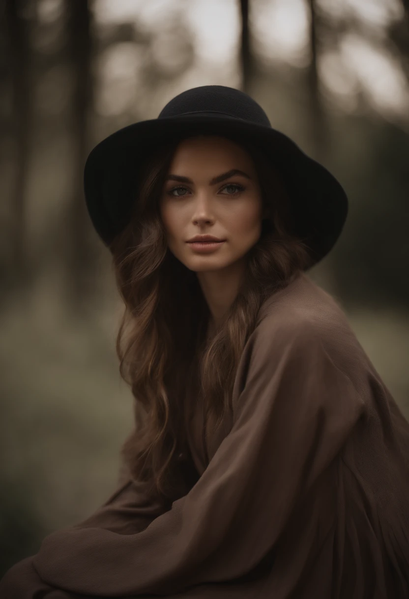 arafed woman with black clothes, sexy girl with brown eyes, portrait sophie mudd, black hair and large eyes, selfie of a young woman, bedroom eyes, violet myers, without makeup, natural makeup, looking directly at the camera, face with artgram, subtle makeup, stunning full body shot, in Rome wearing a hat , cleavage