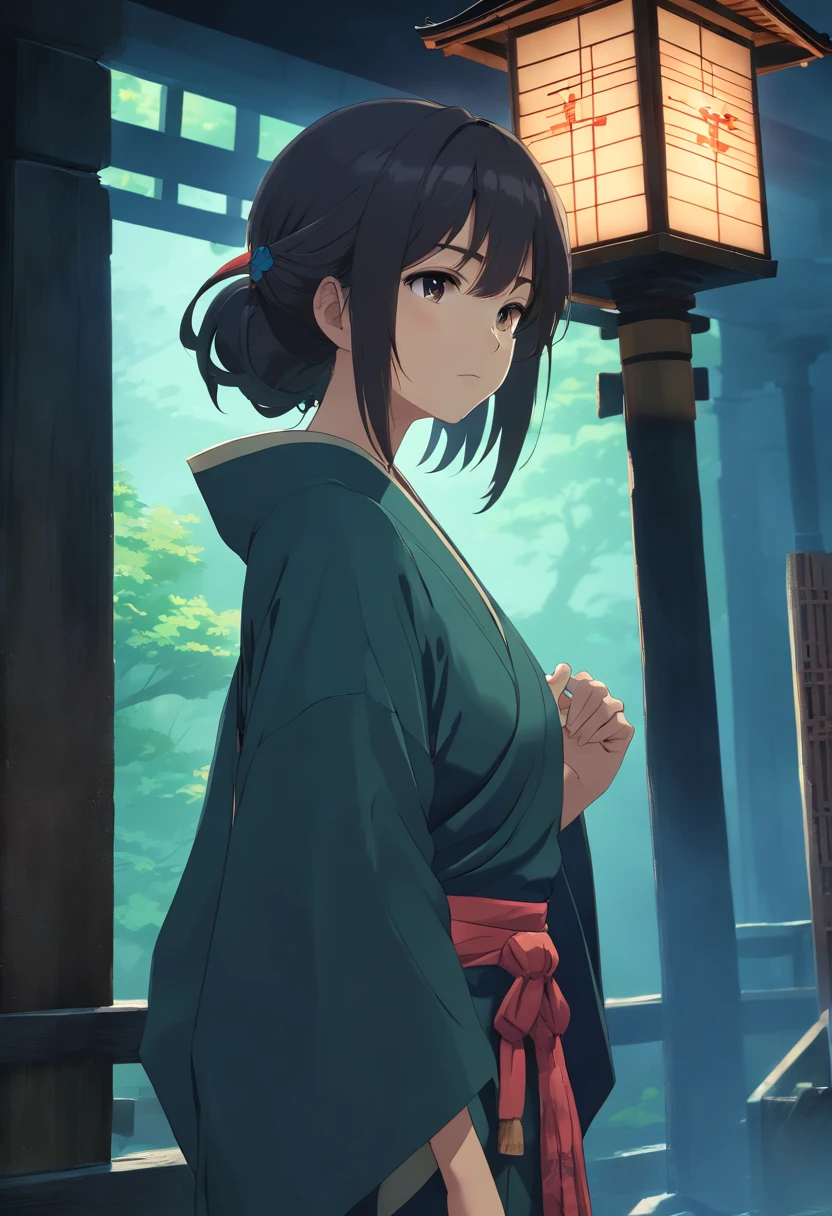 (Ancient Japan:1.2),(Best quality,A high resolution,Masterpiece:1.2),(cinematic Film still from),(Dark atmosphere:1.4),(1girll),(A half-long hair and an 18-year-old girl:1.2),(up-close),(Only the upper body is shown:1.0),(baggy clothes,Looming big breasts:1.2),(depth of fields)