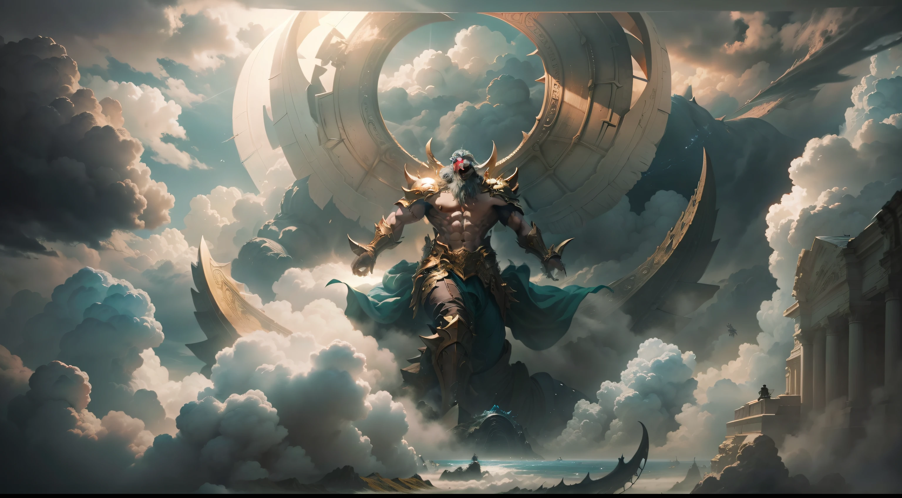 "[ God descending from the clouds to fight Leviathan out of evil from the earth with hyper-realistic cinematic style]"