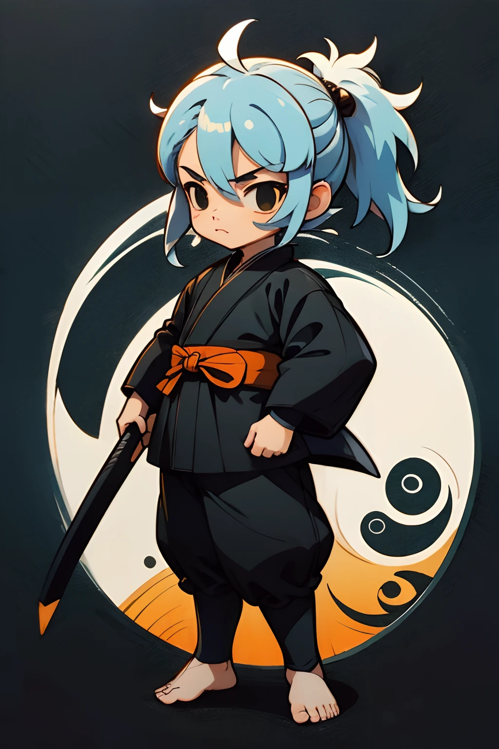 sticker. menino, cabelo azul, olhos vermelhos, estilo ninja, melhor qualidade, anime, Yin-yang.