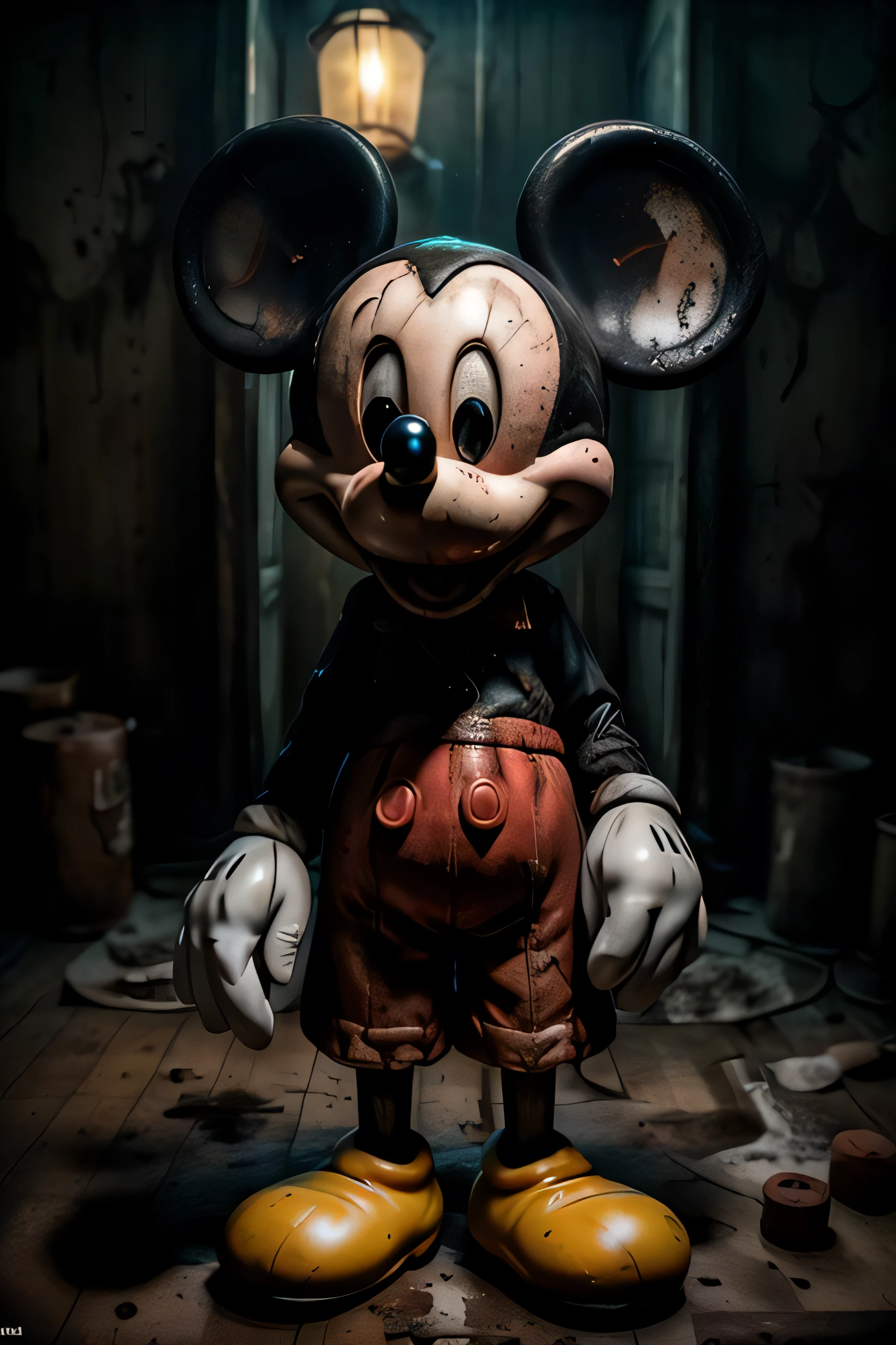 Scary Mickey mouse
holding wrech