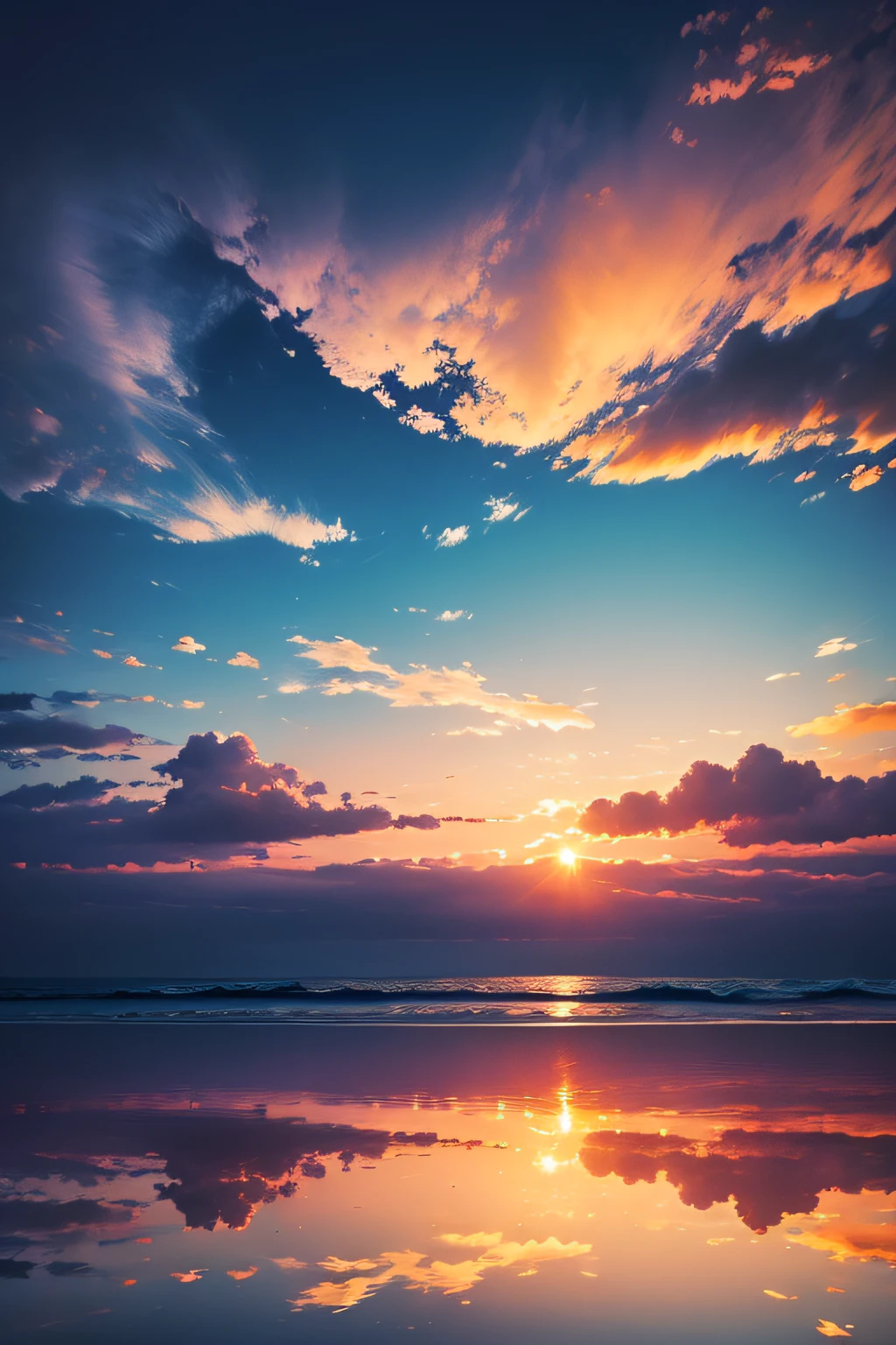 many beautful cloudscapes in sky sunset sea reflection