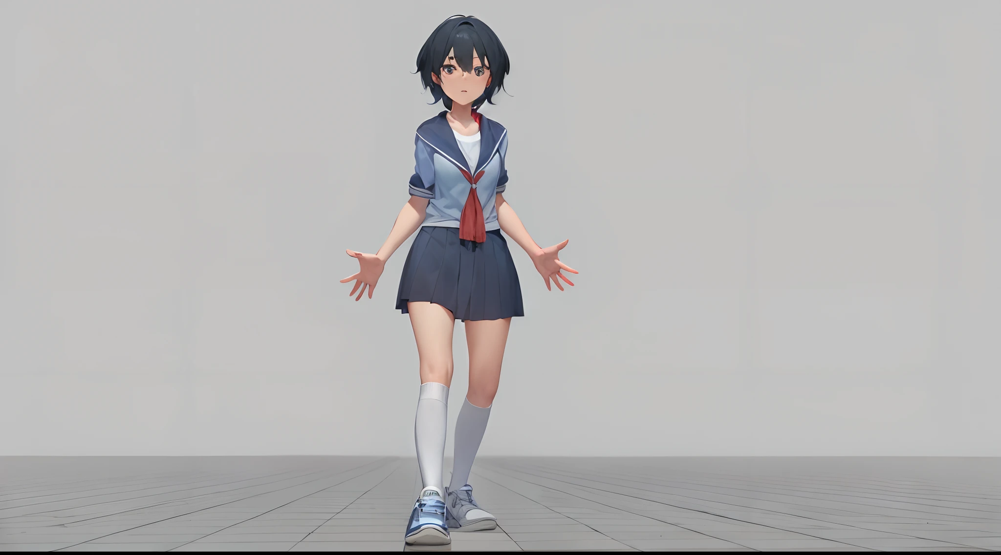 Blue scarf in the gymnasium、There is a high school girl in red shoes