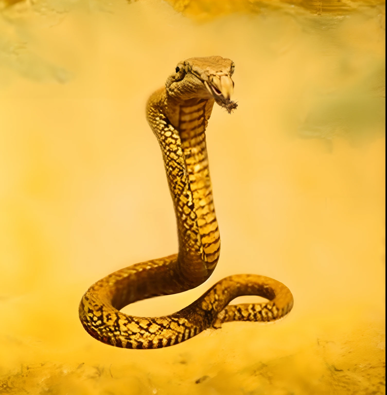 a closeup of a snake on a yellow background with a sky background, serpente, cobras douradas, arte da cobra, corpo da serpentee, corpo da cobra, an amalgamation of a snake, cobra, Retrato de uma serpentee sagrada, em conceitual & estilo cobra, peito para cima cobra metade inferior humana, Eugene Gottcobra, Snakes, Naga-Tirr, serpentees realistas enroladas