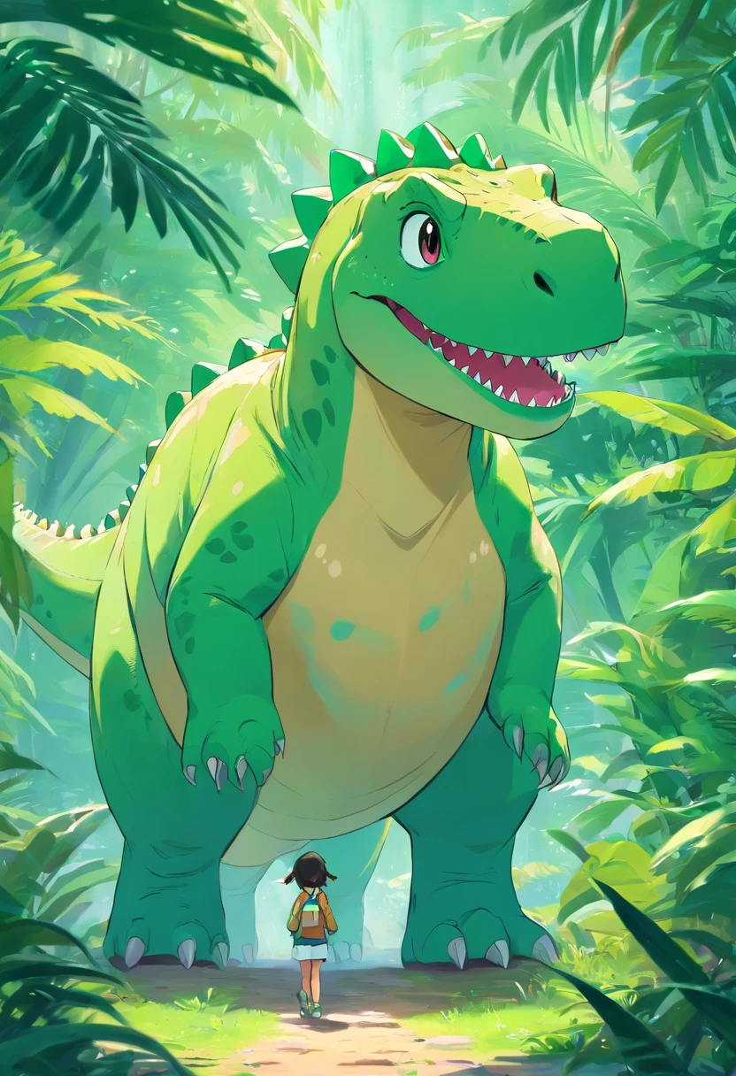 Kawaii happy dinosaur，green color，Small