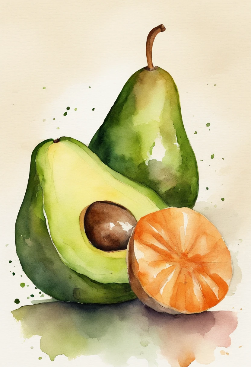 a cartoon avocado 3d eating a carrot at home