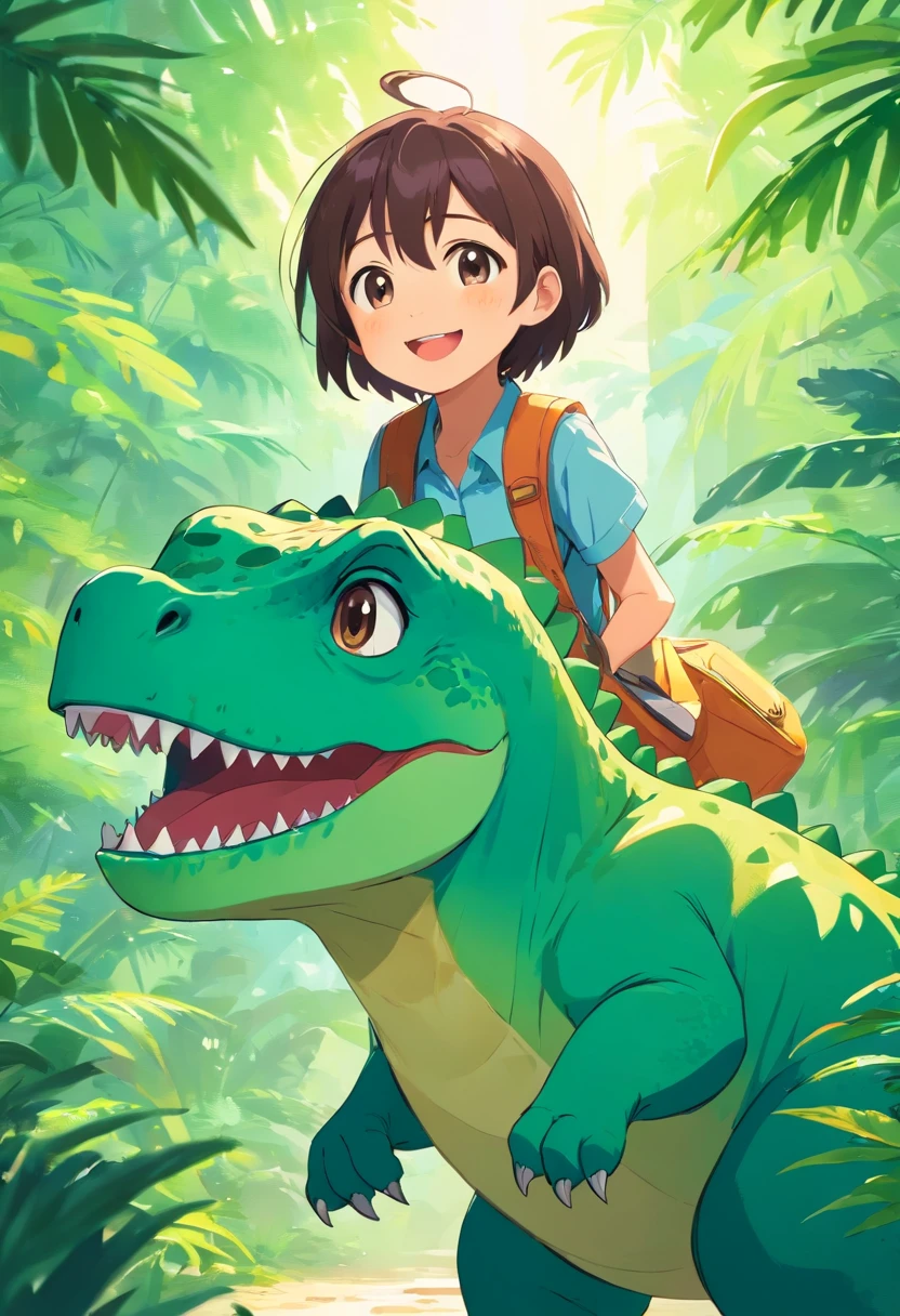 Kawaii happy dinosaur,green color,adolable