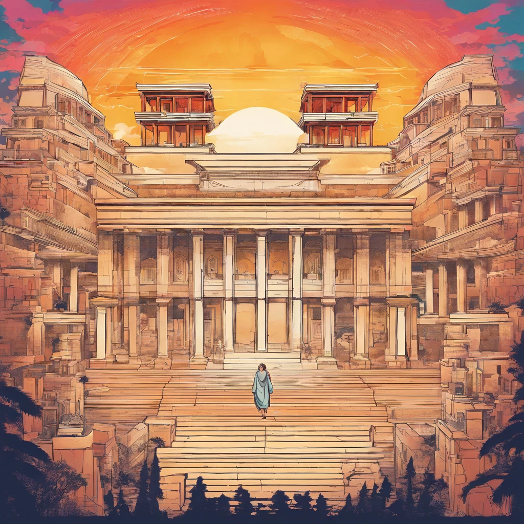 ancient greece buildings with one man in center